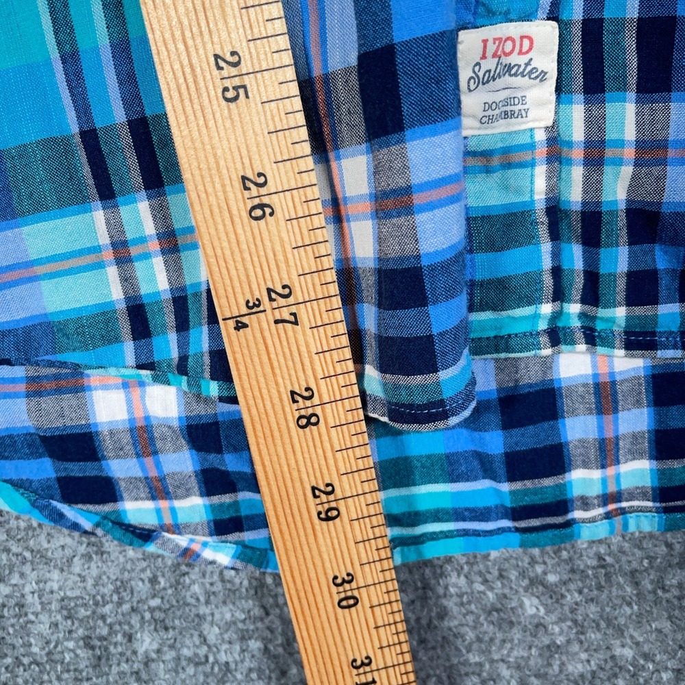 IZOD Saltwater Shirt Mens L Blue‎ Plaid Short Sleeve Relaxed Classics  #AB439 - Picture 6 of 6